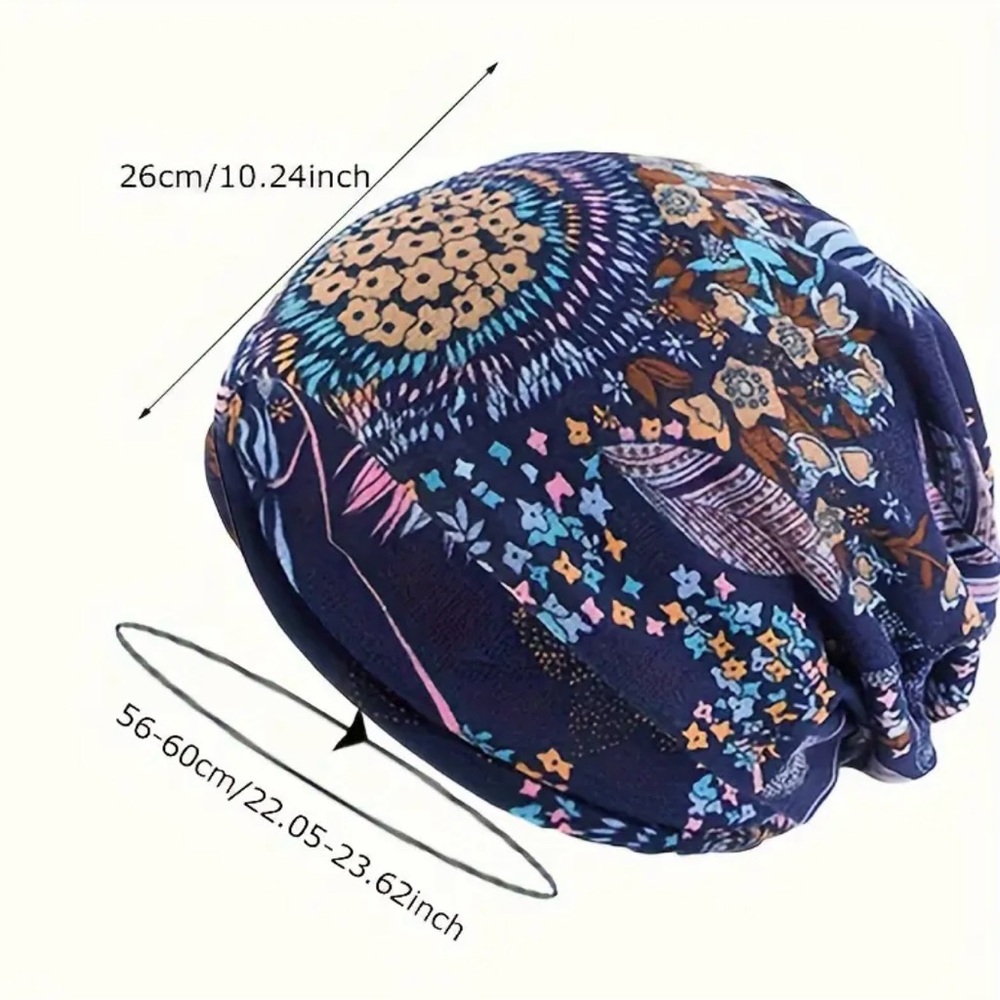 Bohemian Flower Print Versatile Slouchy Beanie Scarf - Picture 8 of 9